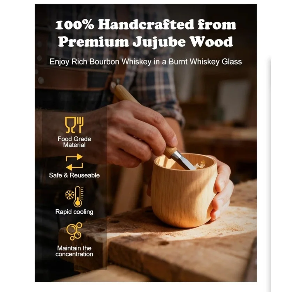 Artisan Crafted Wood Whiskey Glass with Lid Coaster Engraved Mountain Gift Box J